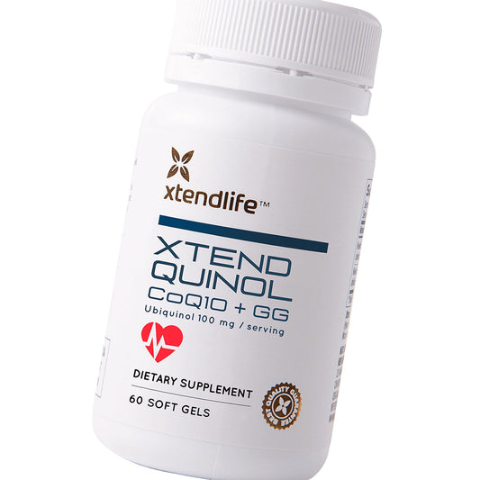 Close-up of label showing 100 mg ubiquinol and 50 mg GG