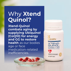 Hands holding Xtend-Quinol bottle against white background