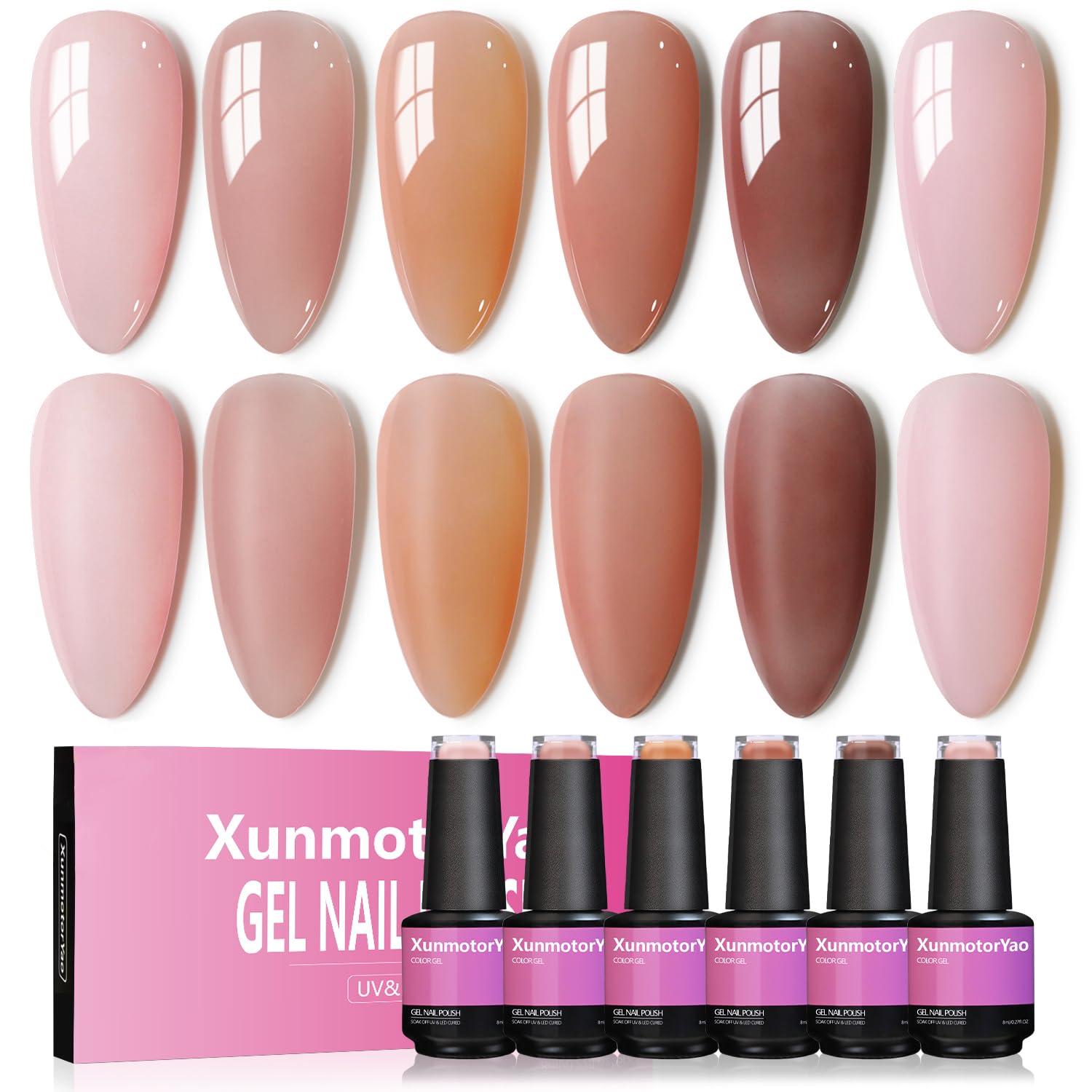 XunmotorYao gel nail polish set with six colors for versatile home manicures.