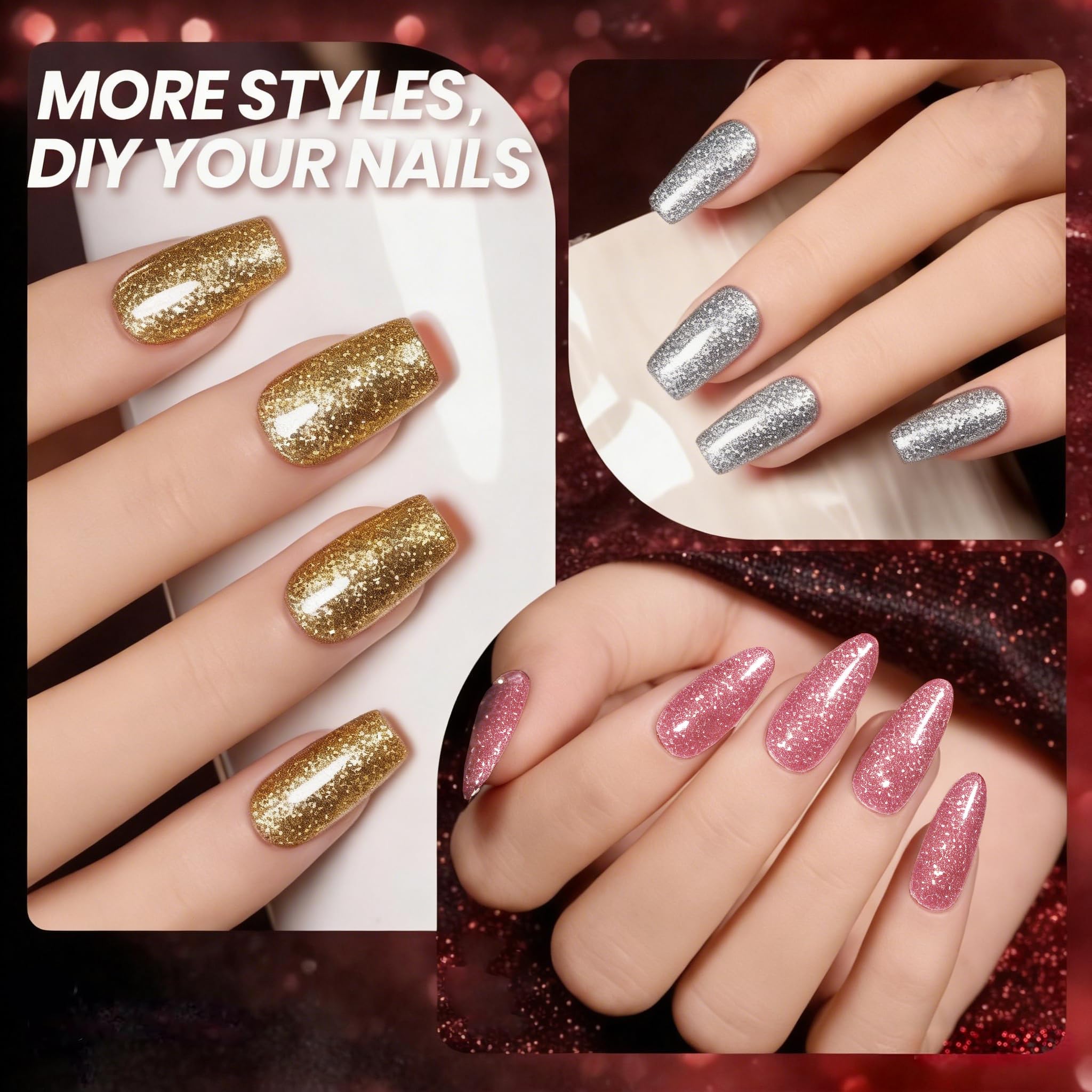 XunmotorYao gel nail polish set gold glitter for festive shimmer.
