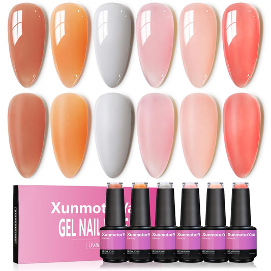 XunmotorYao gel nail polish set six colors bottle closeup; ideal for versatile at-home manicures.
