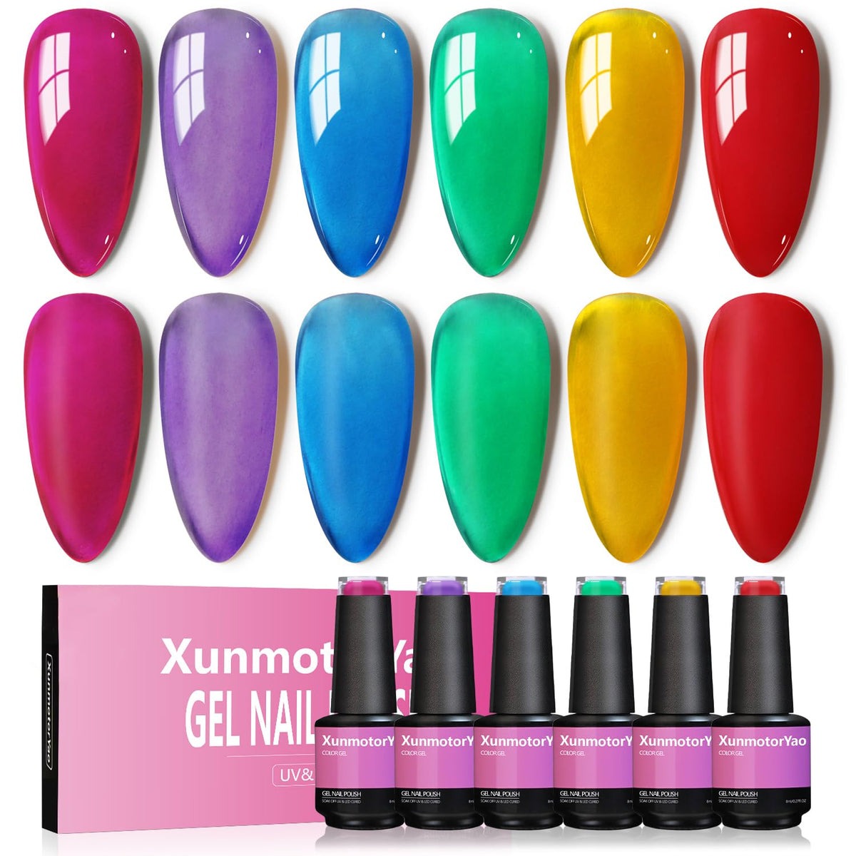 XunmotorYao neon hot pink gel nail polish for bold at-home manicures.