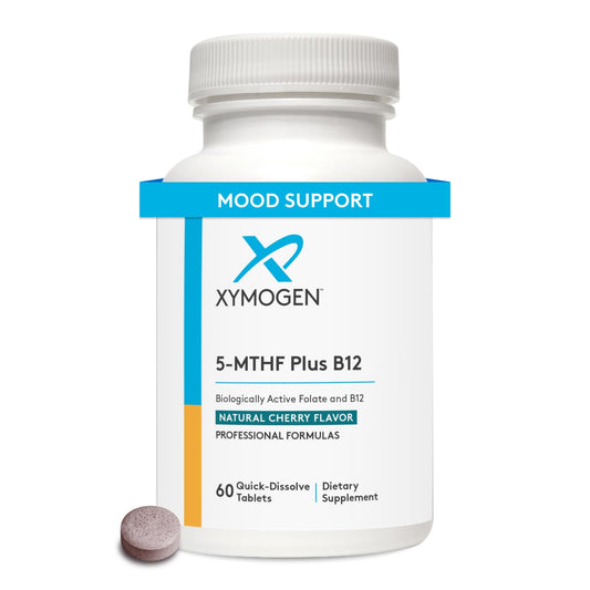 XYMOGEN 5-MTHF Plus B12 bottle label close-up