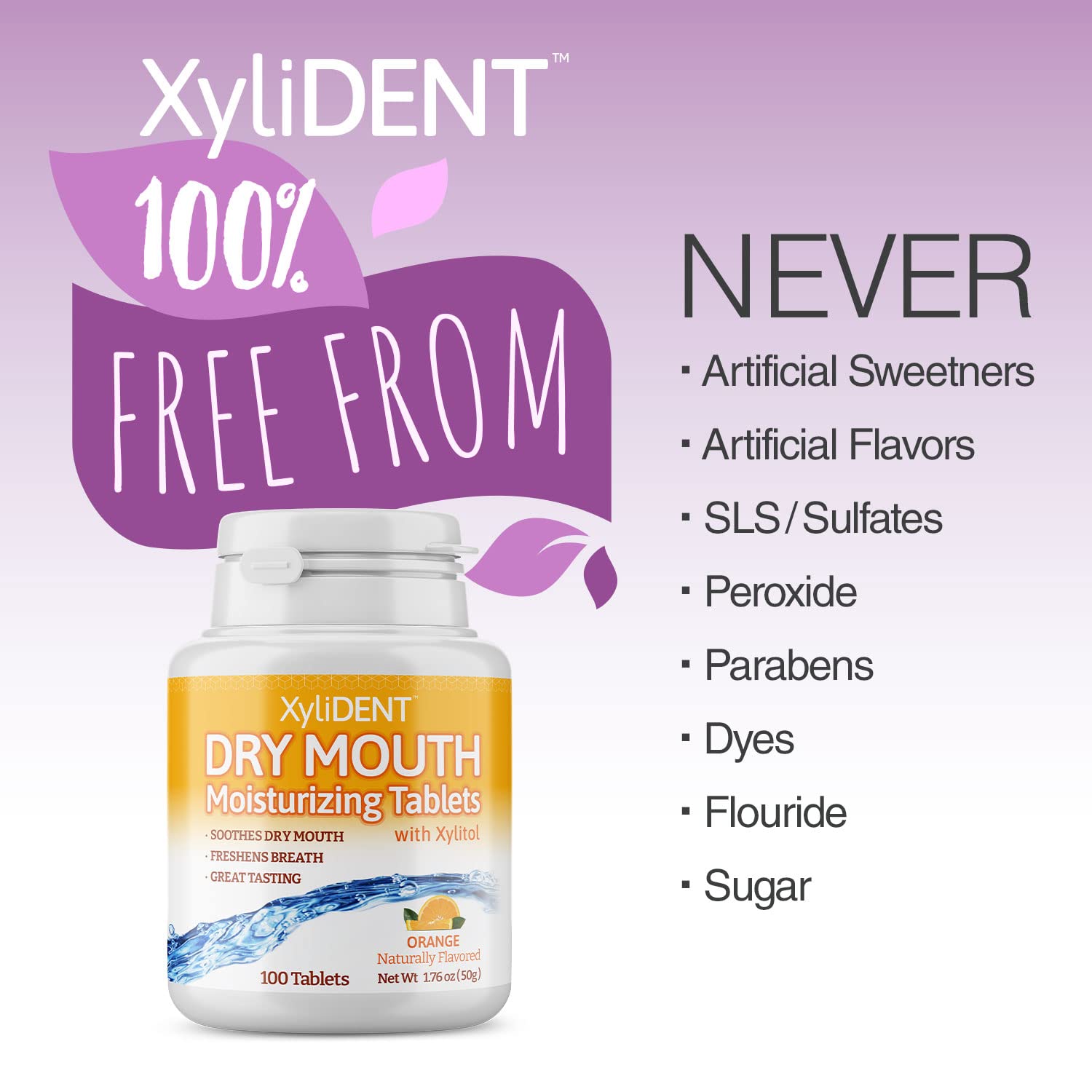 XyliDENT Dry Mouth Tablets – 100 count per pack, Orange flavor