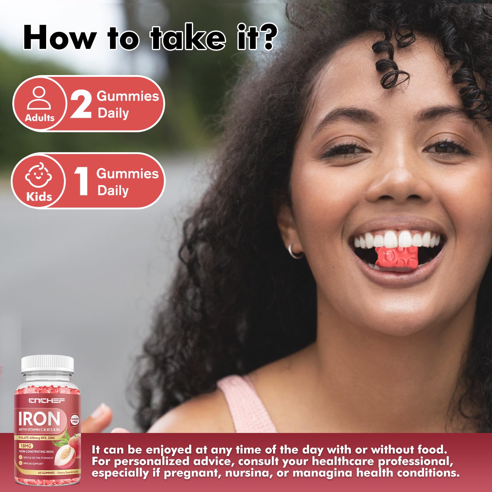 Xylitol-sweetened peach iron gummies nutrition