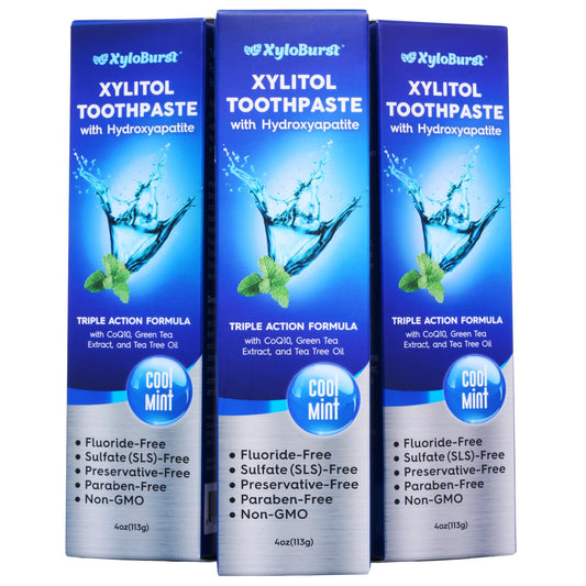 Product shot of XyloBurst Hydroxyapatite Toothpaste with Xylitol in Cool Mint, 4 oz