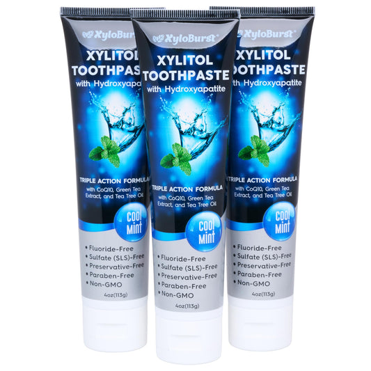 Three tubes of XyloBurst Hydroxyapatite Toothpaste with Xylitol, Cool Mint
