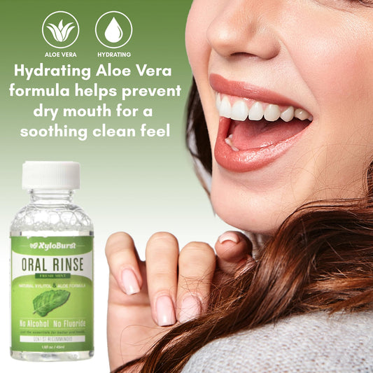 Close-up of Xyloburst mouthwash label (Natural Xylitol)