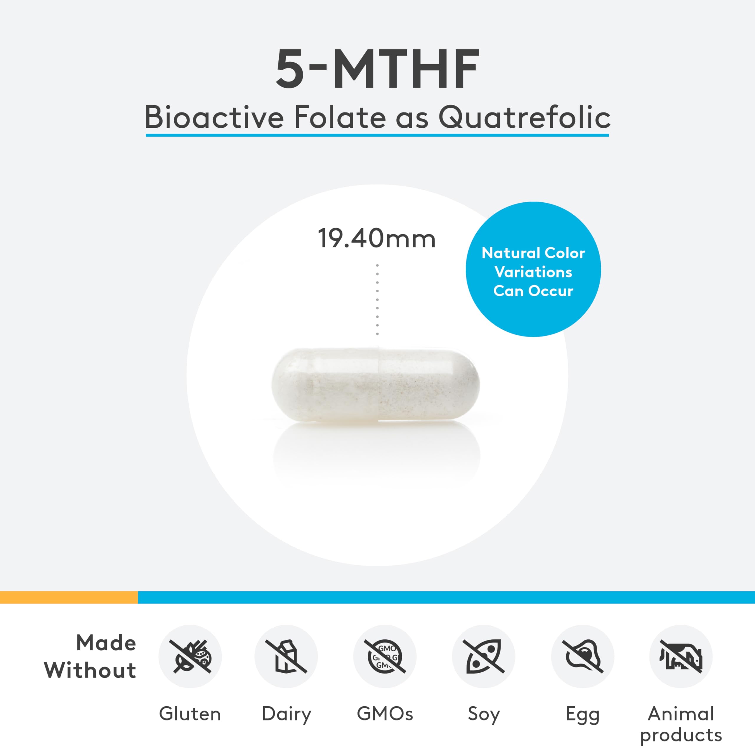 Close-up of label highlighting Quatrefolic L-methylfolate and 17,000 mcg DFE