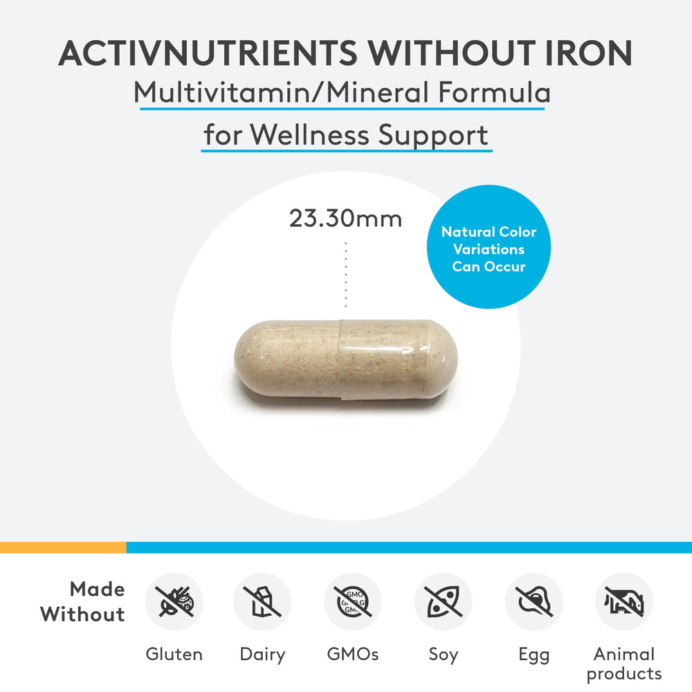 XYMOGEN ActivNutrients Without Iron capsules close-up for nutrient delivery