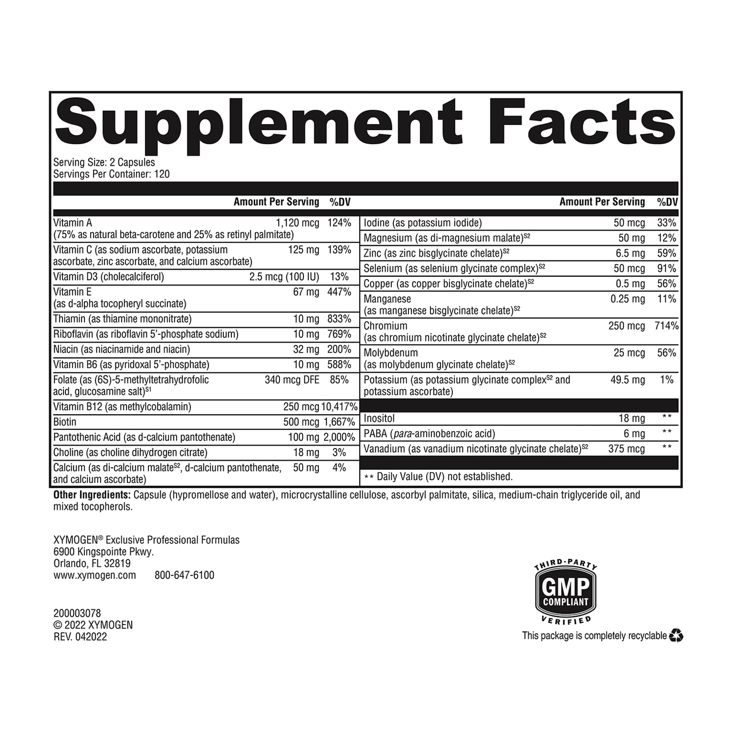 Gluten-free and non-GMO icons on XYMOGEN ActivNutrients Without Iron