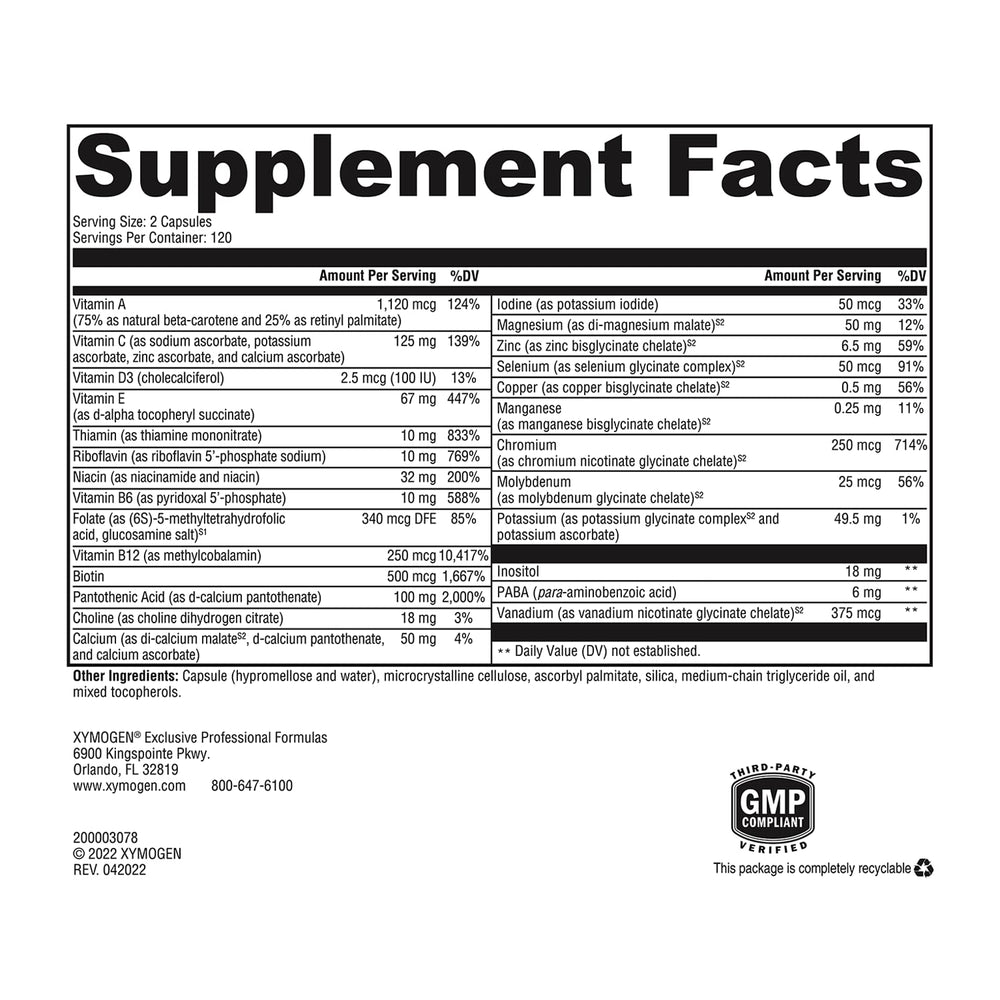 Gluten-free and non-GMO icons on XYMOGEN ActivNutrients Without Iron