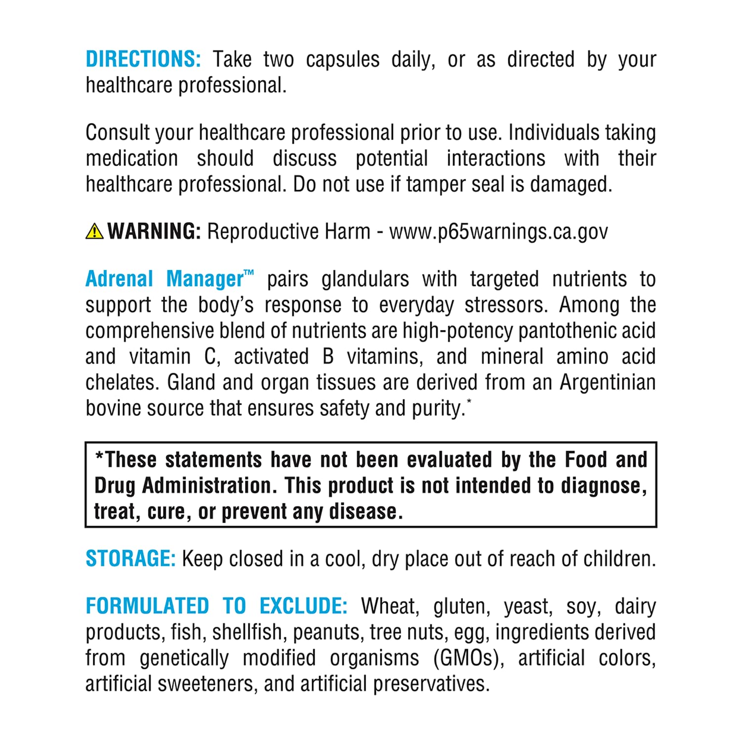 Adrenal support ingredients derived from Argentinian bovine adrenal tissue