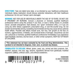 Allergen-free statement on XYMOGEN DHEA 25 mg packaging