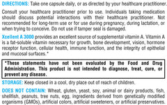 Nutrition facts and ingredients panel for XYMOGEN Xcellent A