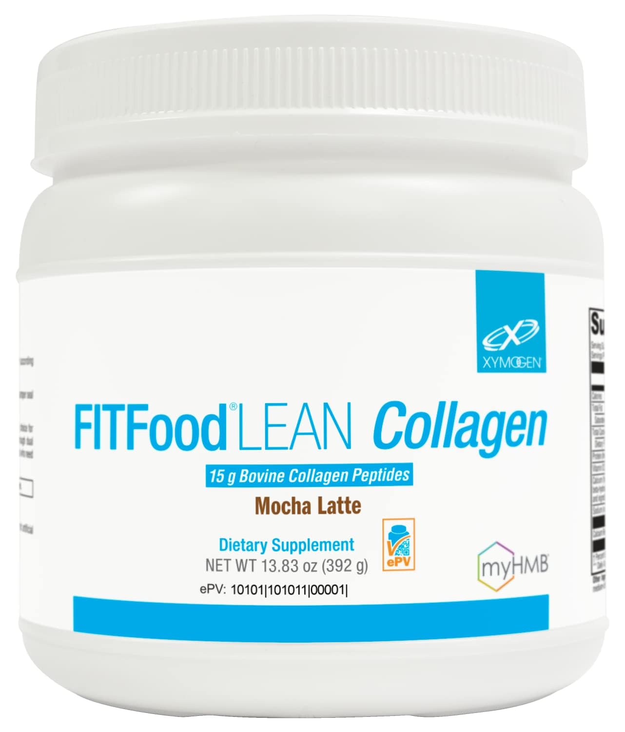 Front view of XYMOGEN FIT Food Lean Collagen Mocha Latte container