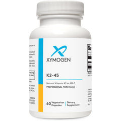 Bottle of XYMOGEN K2-45 Vitamin K2 capsules