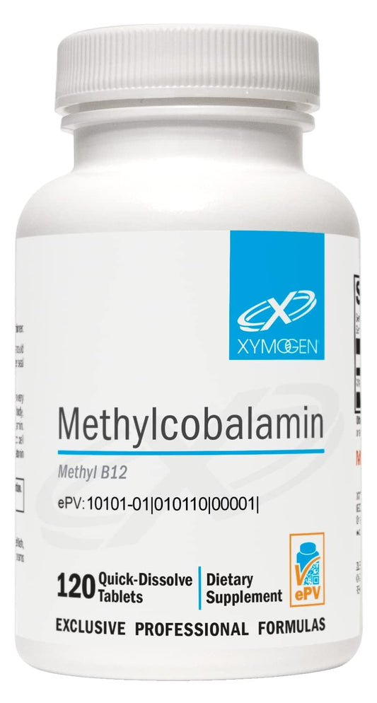 Front label view of XYMOGEN Methylcobalamin 5,000 mcg tablets