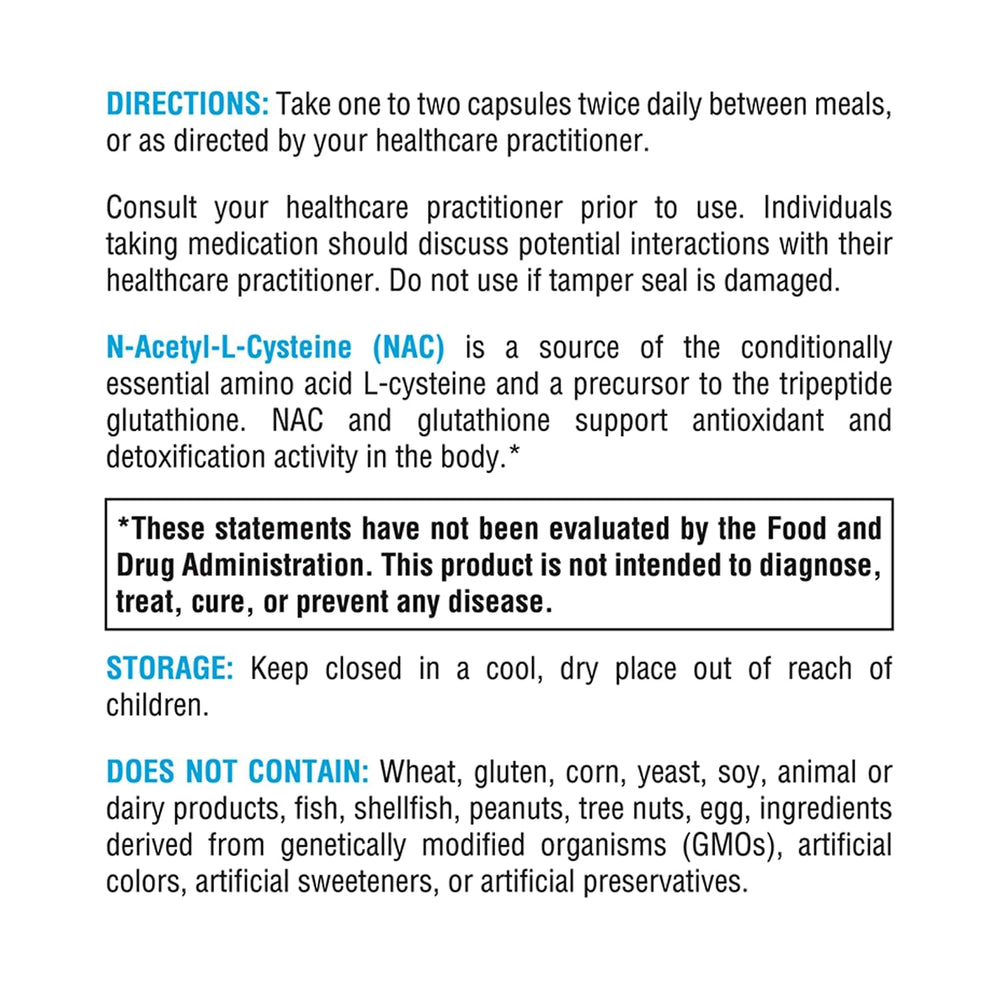 Allergen-free NAC capsules free of common allergens