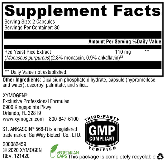 XYMOGEN Red Yeast Rice product label