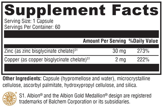 Close-up of Zinc+Copper supplement capsules in XYMOGEN bottle