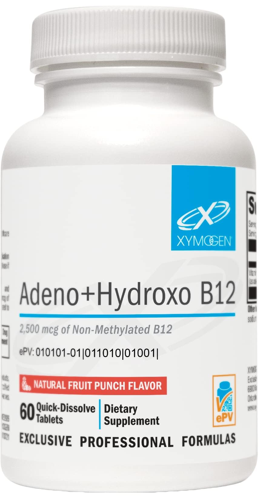 XYMOGEN Adeno+Hydroxo B12 bottle with 60 quick-dissolve tablets