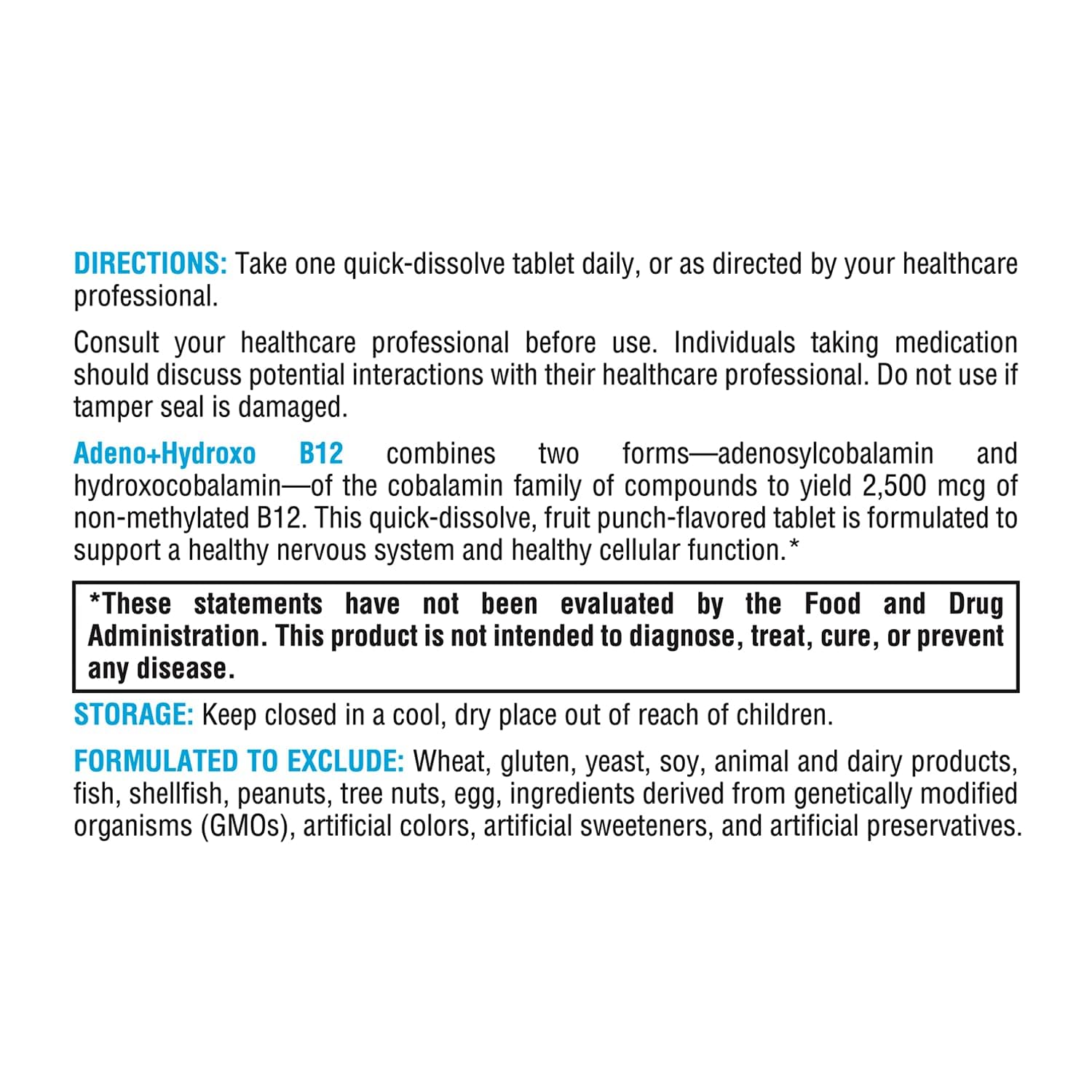 Fruit punch flavored quick-dissolve B12 tablet