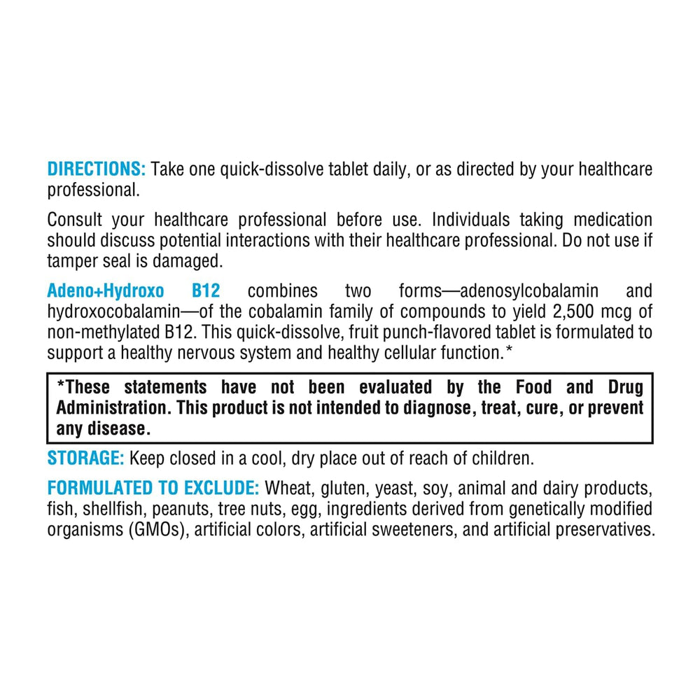 Fruit punch flavored quick-dissolve B12 tablet