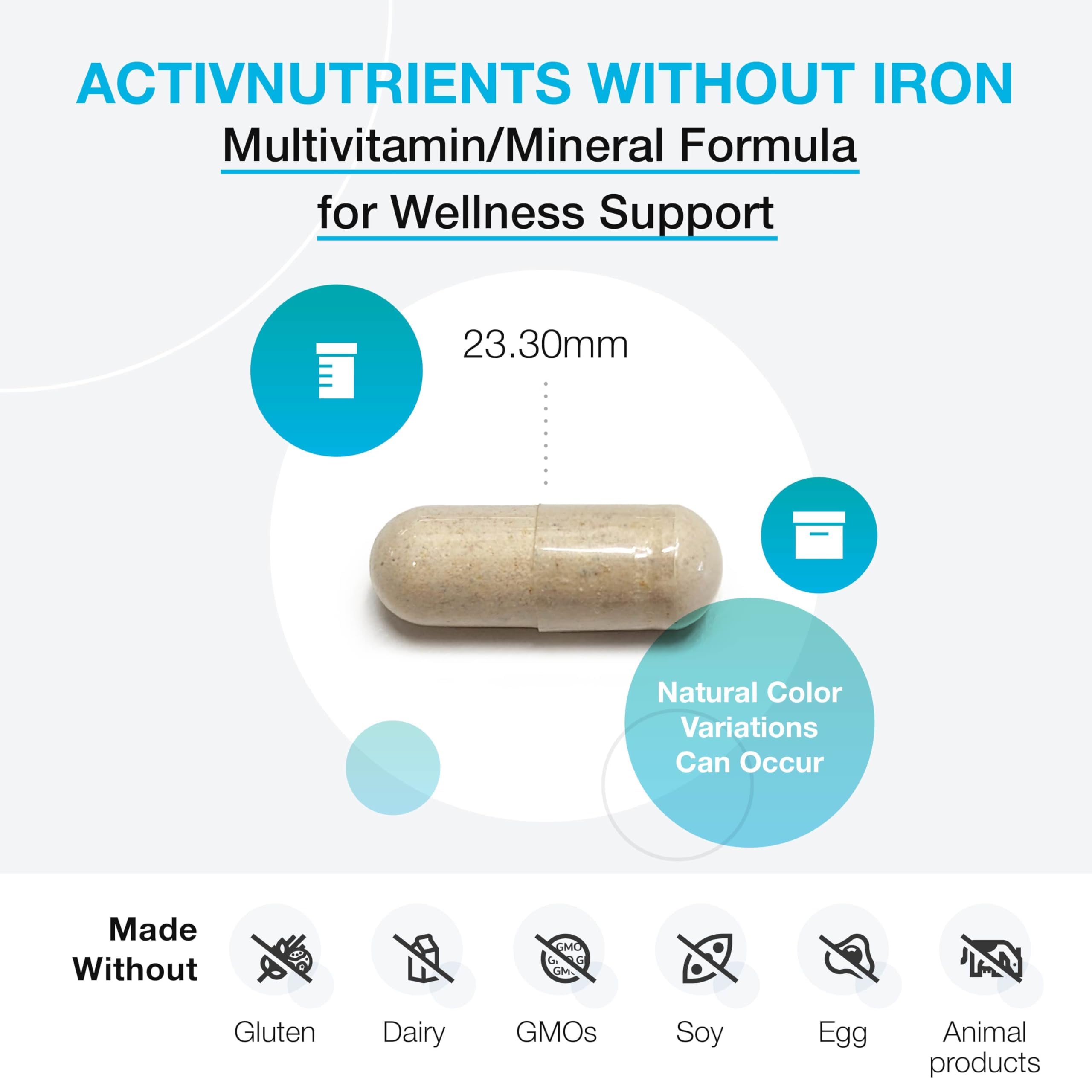 XYMOGEN ActivNutrients Without Iron bottle front view for easy daily use.