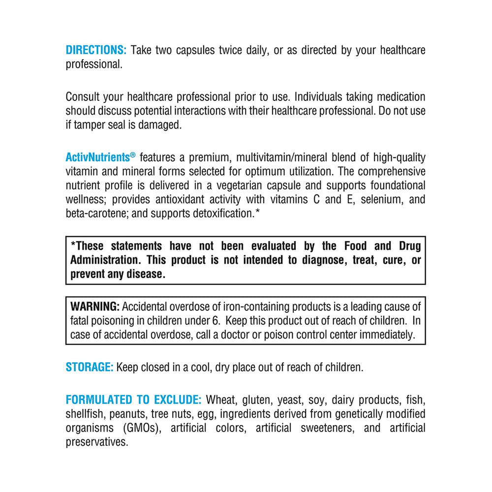 Antioxidants in ActivNutrients: vitamins C and E, selenium, beta-carotene