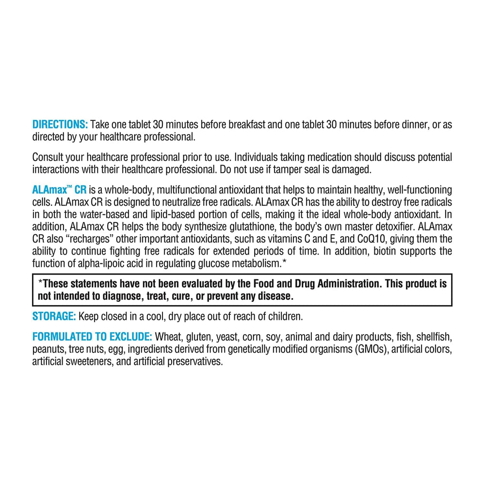XYMOGEN ALAmax CR biotin inclusion signifying metabolic health synergy