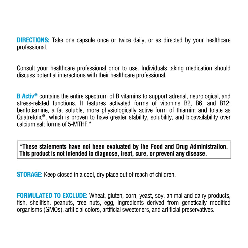 XYMOGEN B Activ bottle with dosage information and soluble nutrient details.