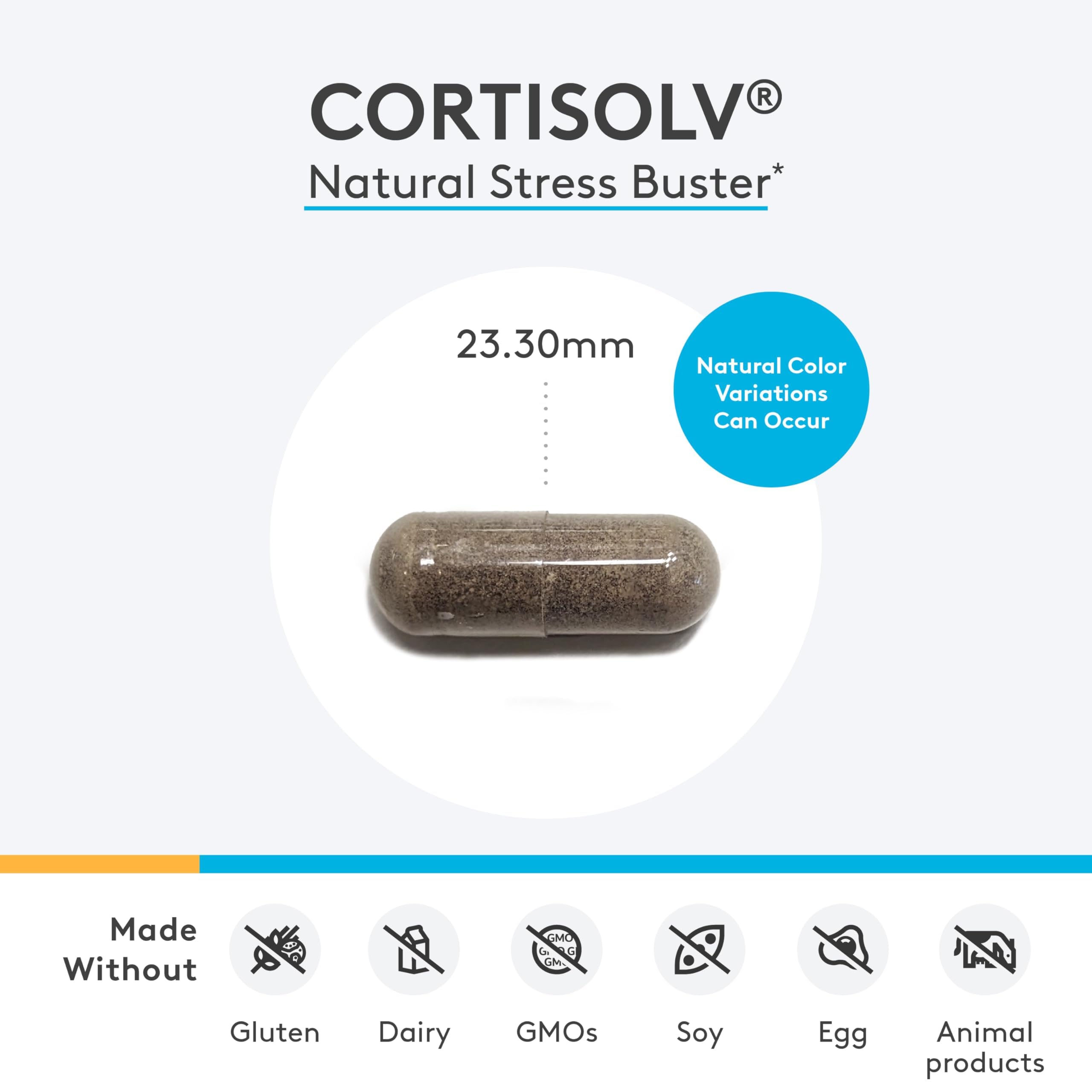 XYMOGEN Cortisolv capsules close-up on white background.