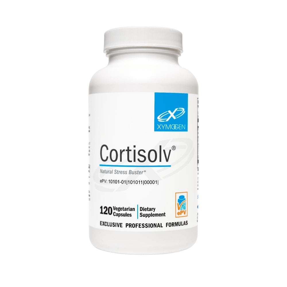 Bottle of XYMOGEN Cortisolv Cortisol Supplement with 120 capsules