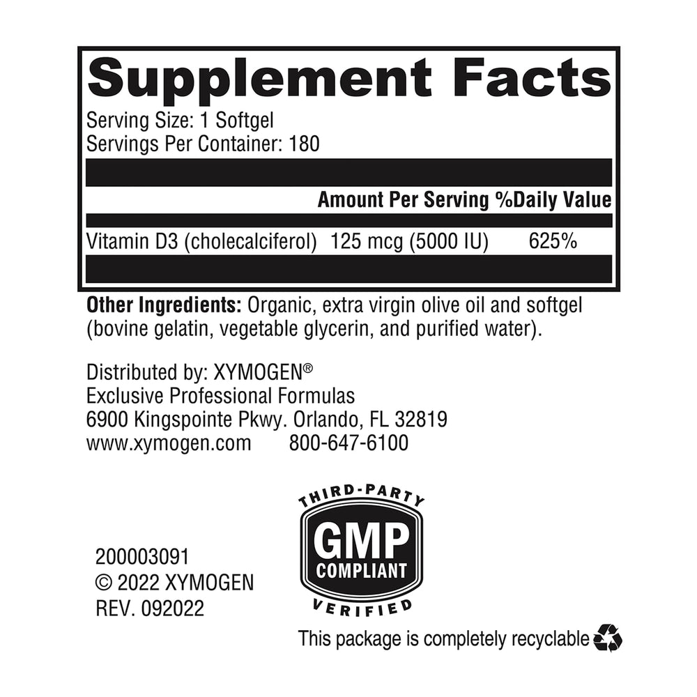 Xymogen D3 5000 IU product on shelf mockup