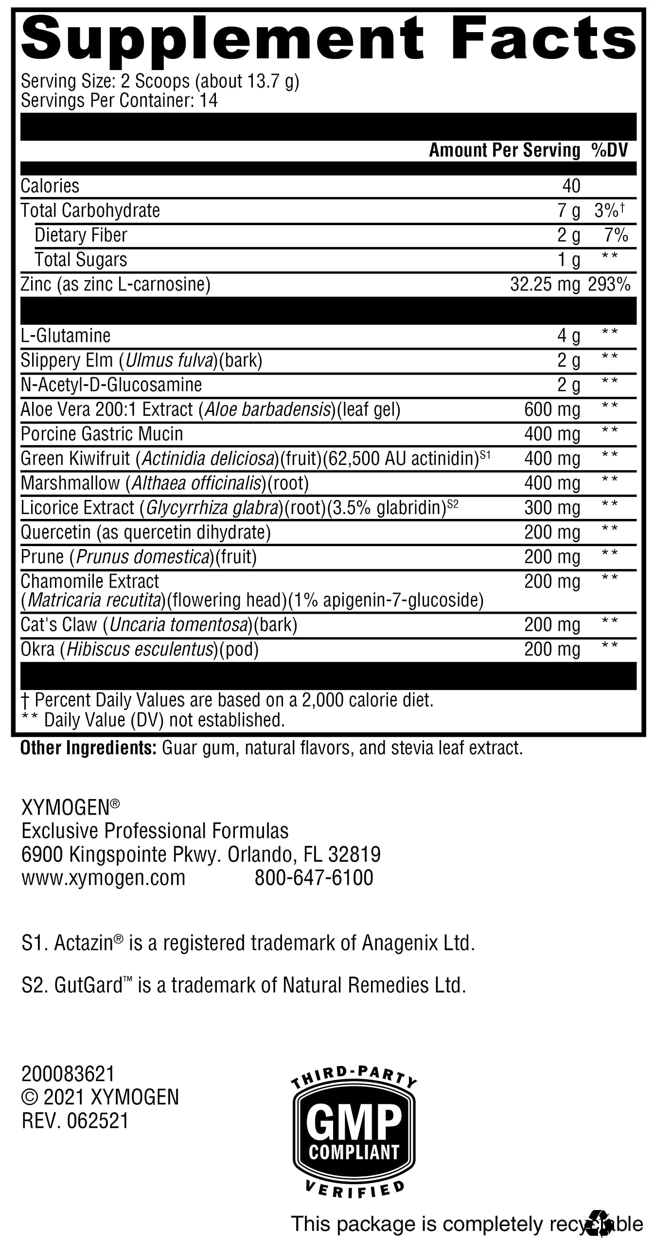 Front view of XYMOGEN GI Balance Powder packaging