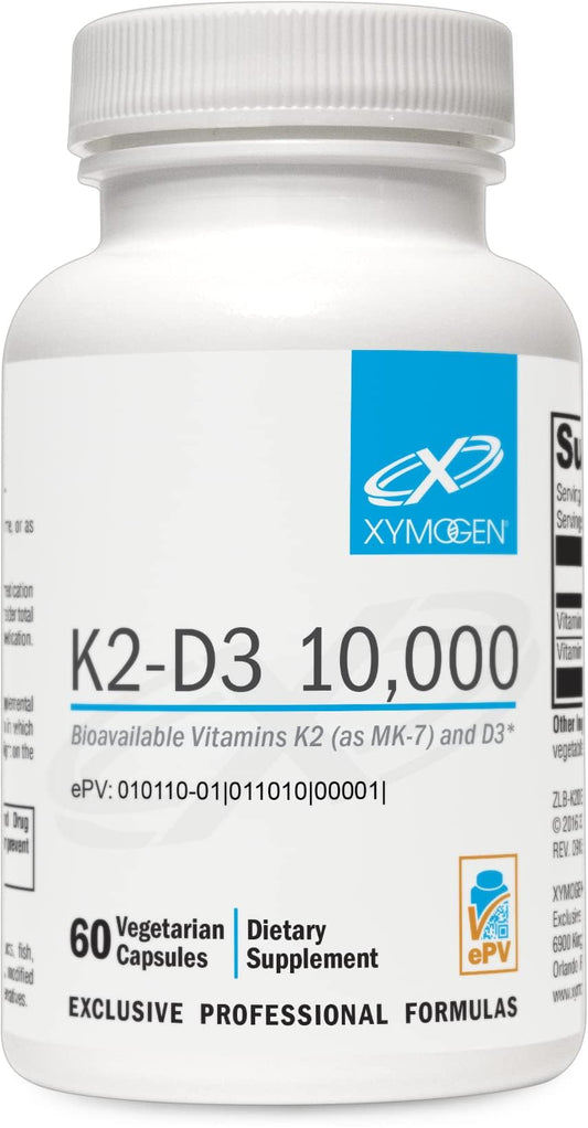 Bottle packaging for XYMOGEN K2-D3 10000 IU