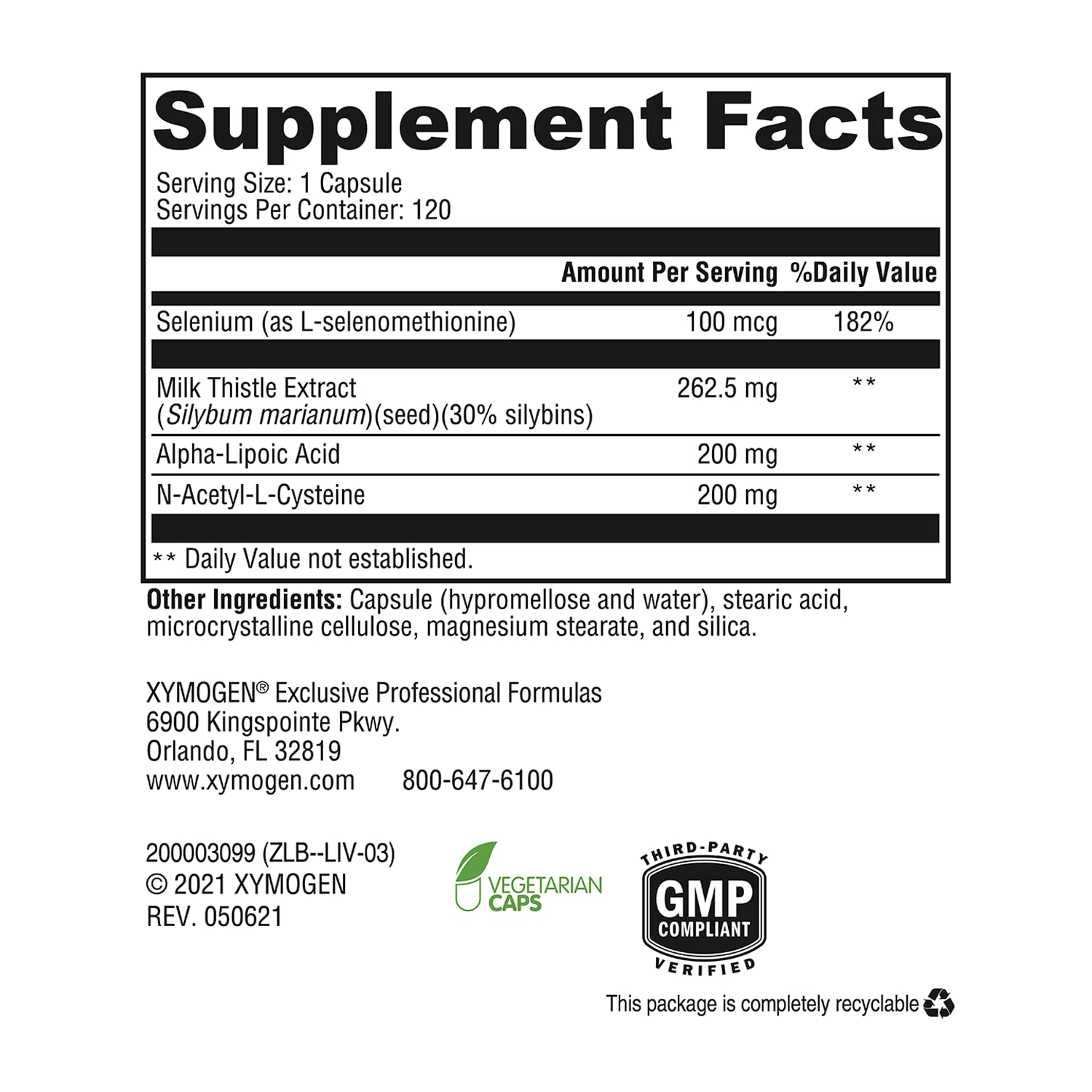 XYMOGEN Liver Protect milk thistle extract close-up showing silymarin.