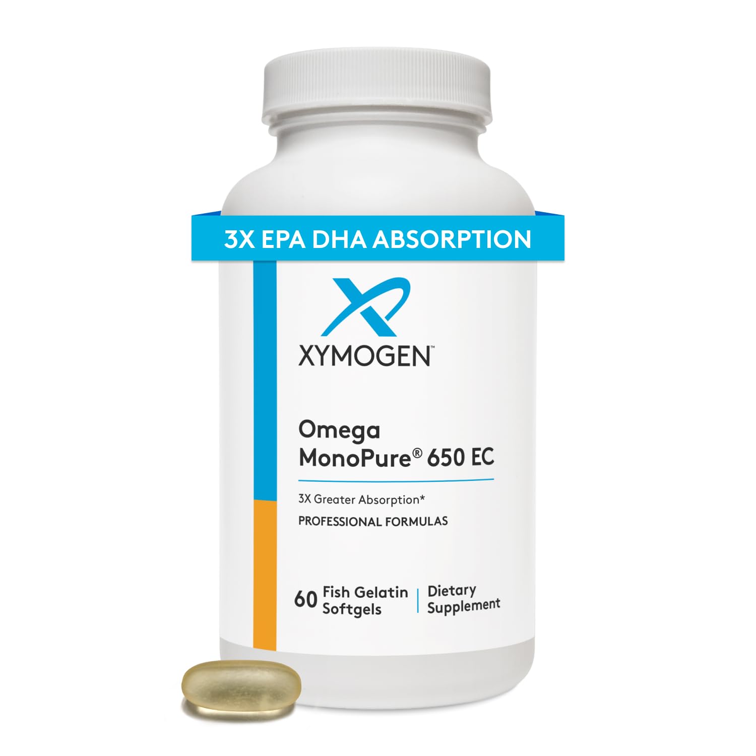 XYMOGEN Omega MonoPure 650-EC bottle ready for daily heart and brain support.