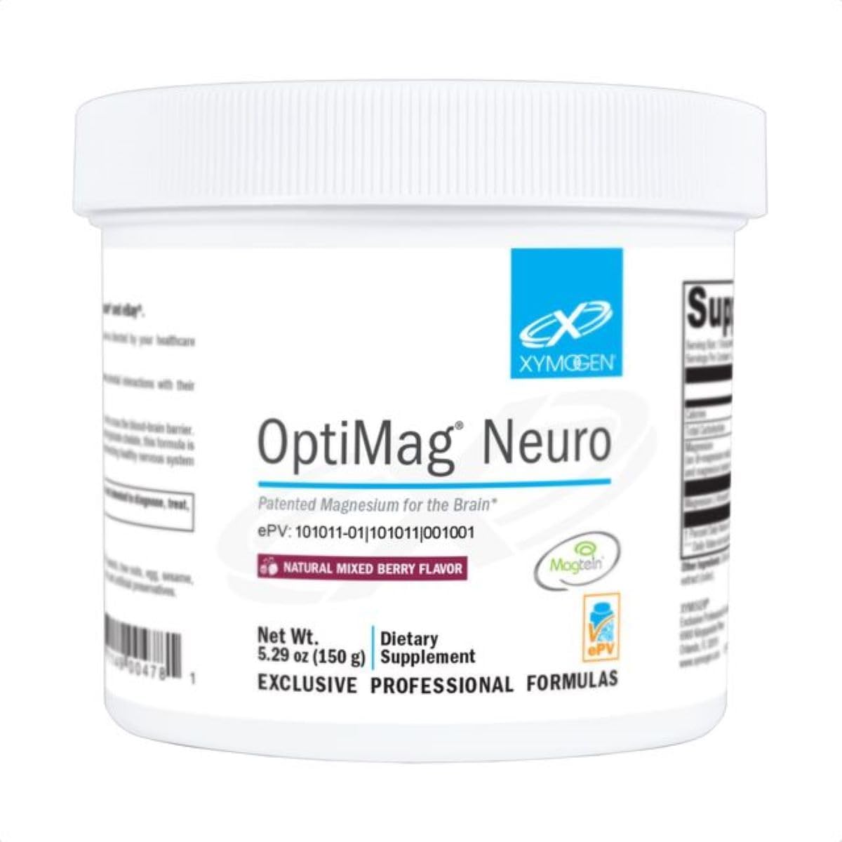 XYMOGEN OptiMag Neuro jar label showcasing brain-supporting magnesium blend