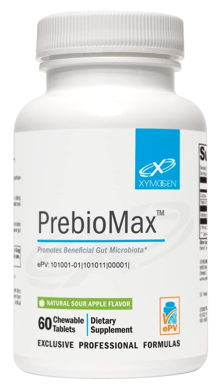 XYMOGEN PrebioMax front bottle showing product benefits