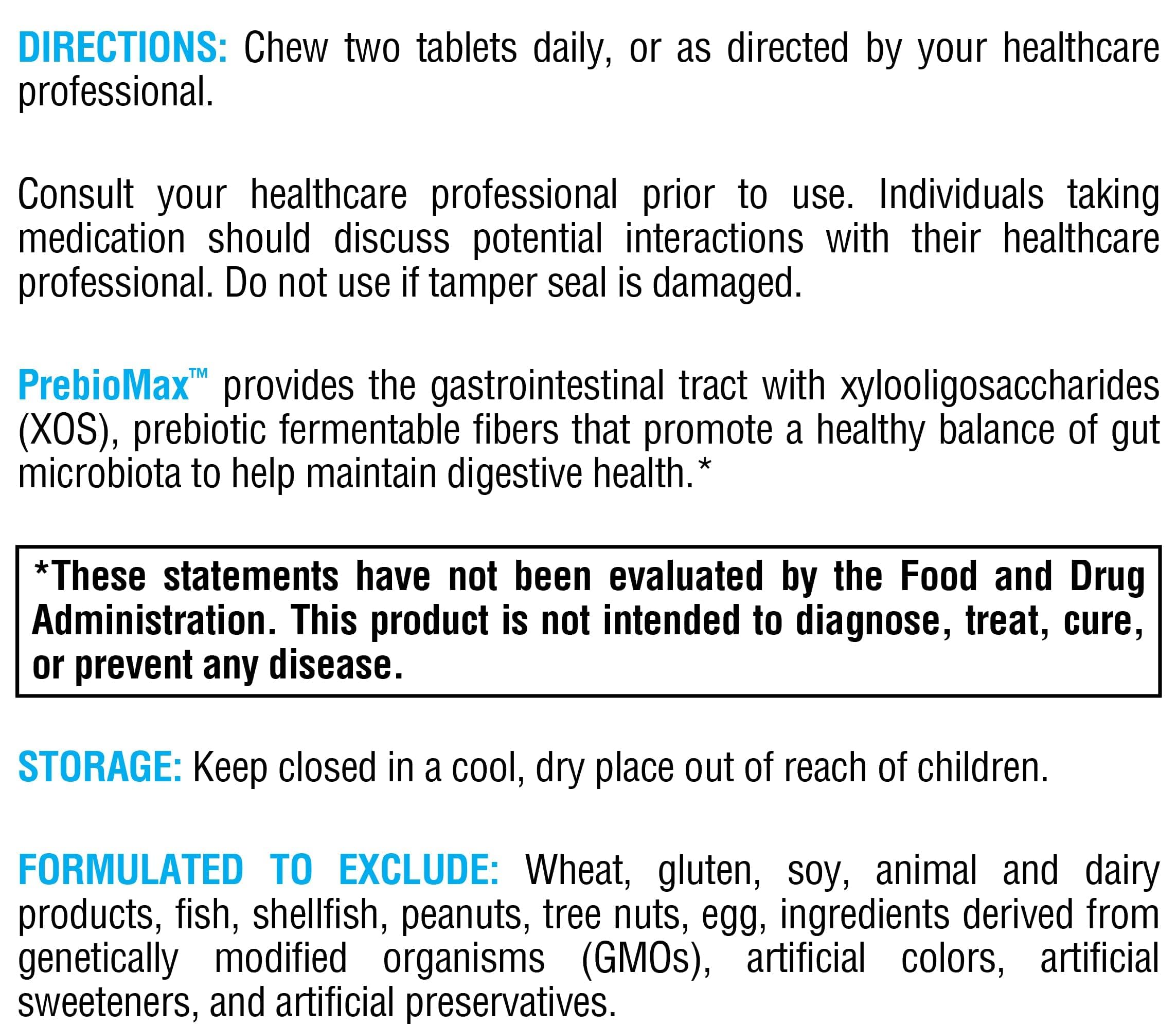XYMOGEN PrebioMax label detail with ingredients and purity notes