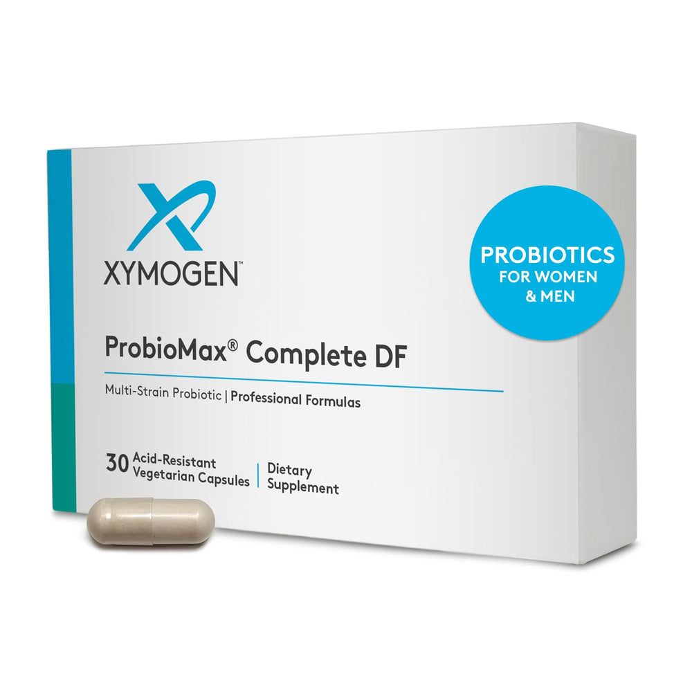 XYMOGEN ProbioMax Daily 100B bottle showing capsules for gut balance