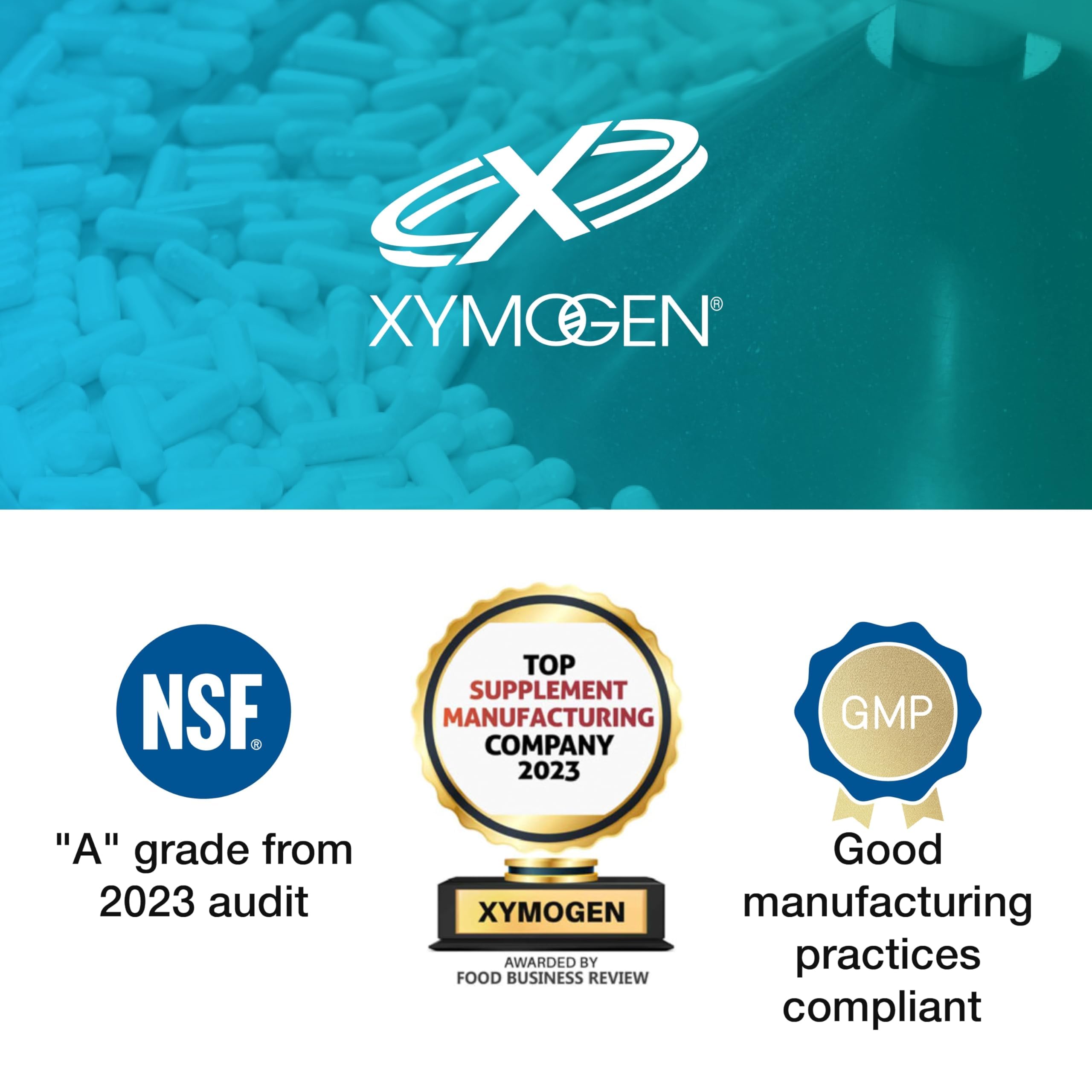 XYMOGEN ProbioMax Sb 35B nitrogen-purged blister protects probiotic stability.