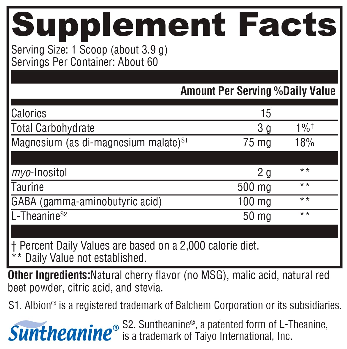 Close up of GABA and L-Theanine ingredients