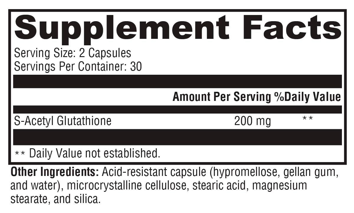Xymogen S Acetyl Glutathione allergen-free label view