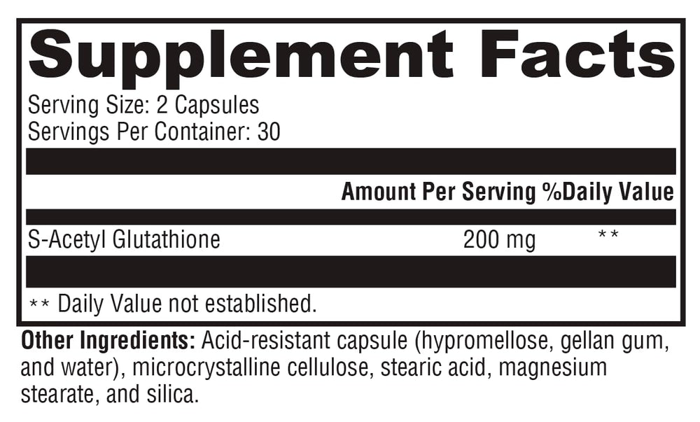 Xymogen S Acetyl Glutathione allergen-free label view