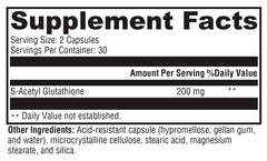 Xymogen S Acetyl Glutathione allergen-free label view