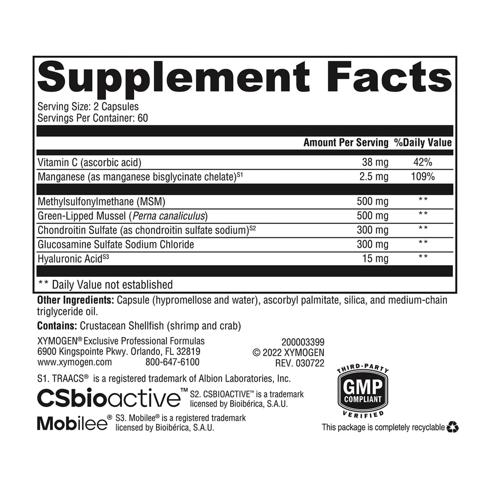 XYMOGEN SynovX DJD glucosamine sulfate spotlight for joints.