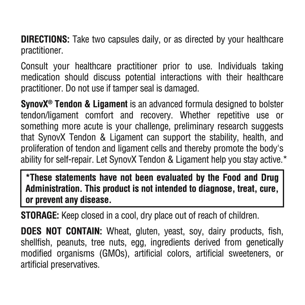 Xymogen SynovX Tendon & Ligament batch code indicating quality control.